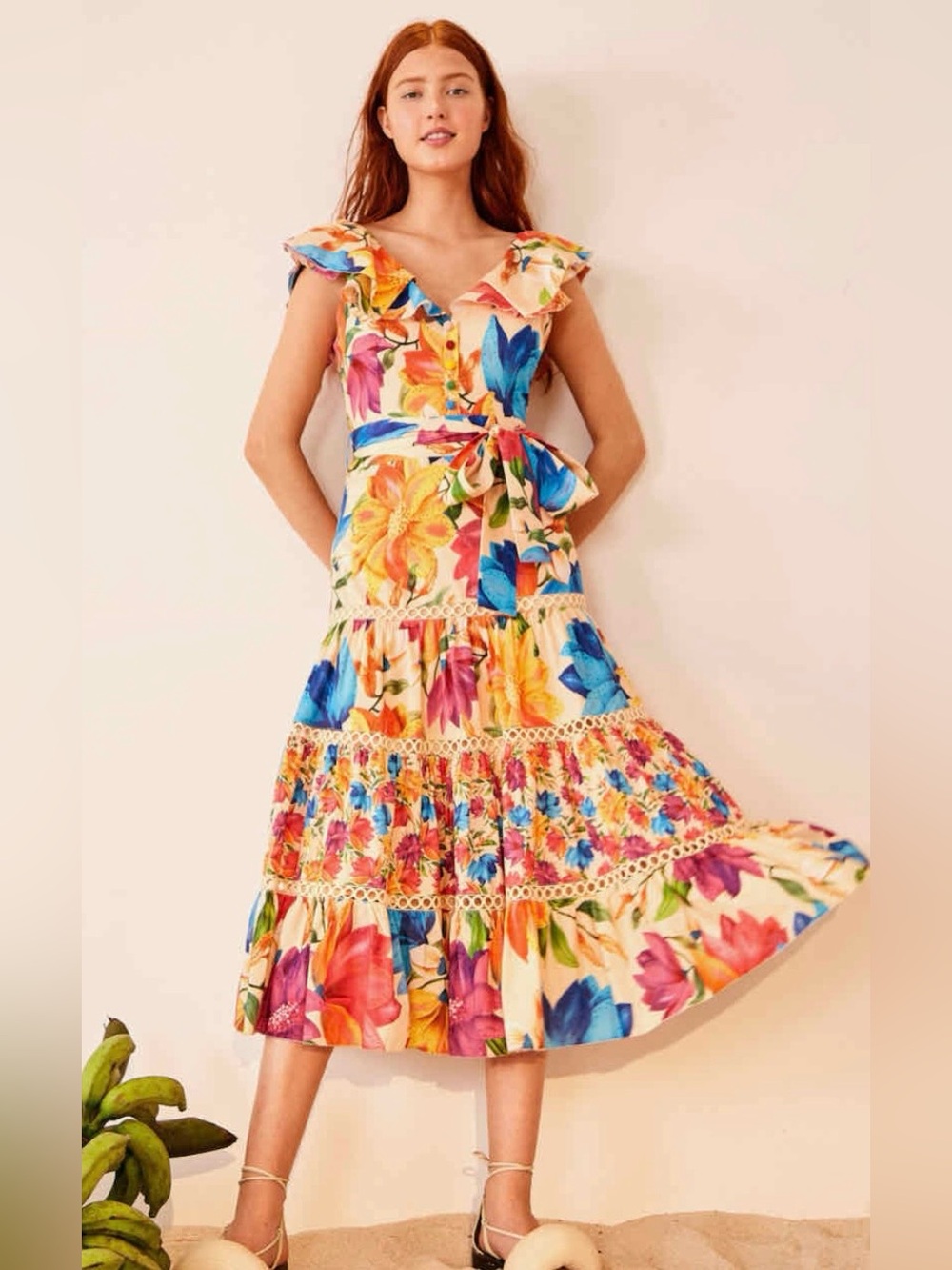 FARM Rio "Mary's Garden" Frilled Top Midi Dress. - Picture 15 of 16